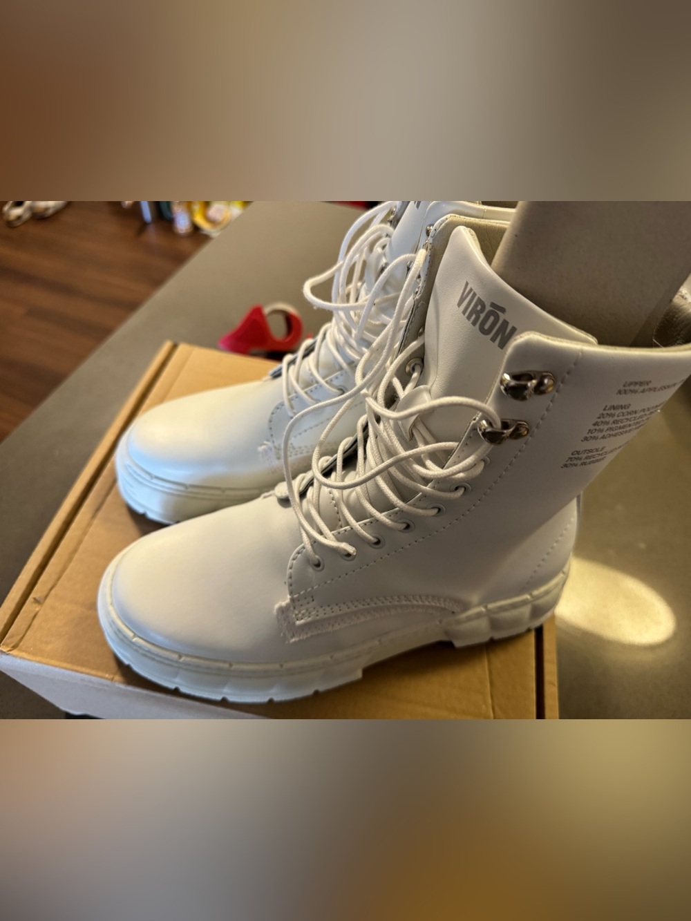 [New] Viron white lace up platform combat boots